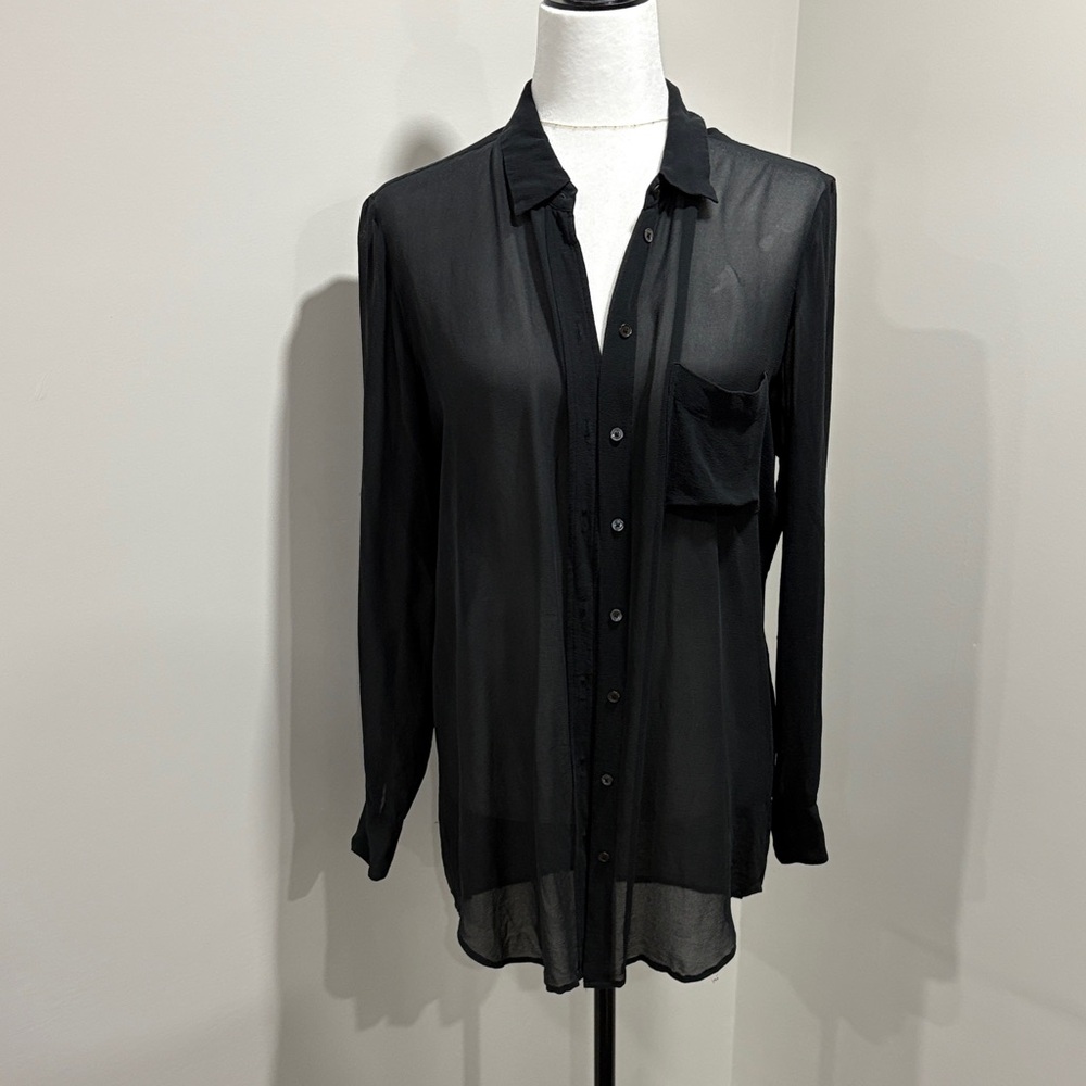 Babaton Black Sheer Long Sleeve Blouse